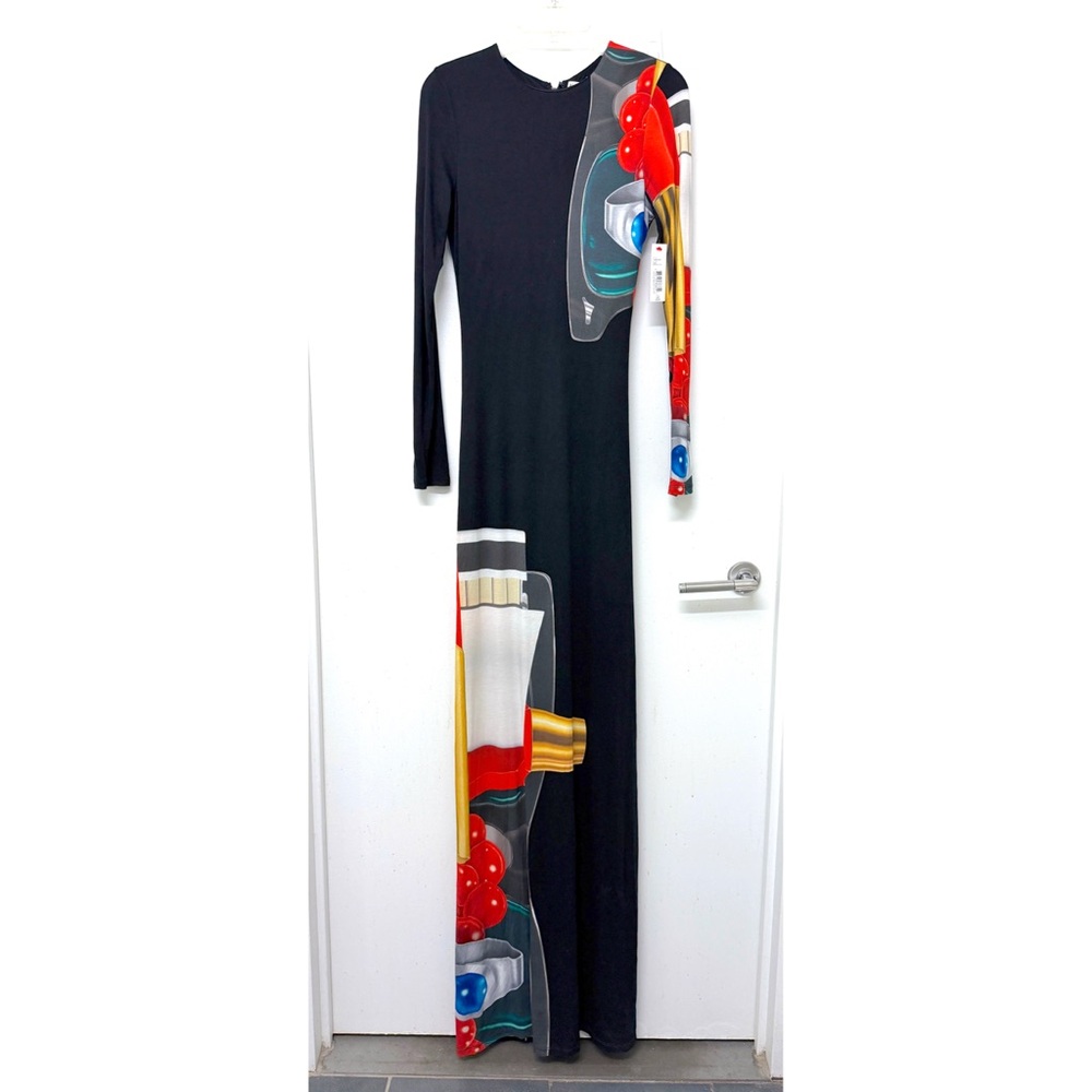 NWT Alice + Olivia Tom Wesselmann Delora Maxi Dress Still Life Lipstick Black 2
